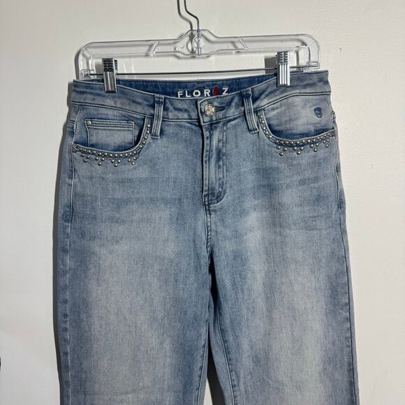 Florez Sophie Stud Jeans Women 28 Cool Blue Light Wash Straight Leg Minimal - Picture 4 of 14